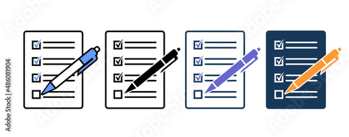 Document  form icon set with questions and marks by pen. Vector on transparent background