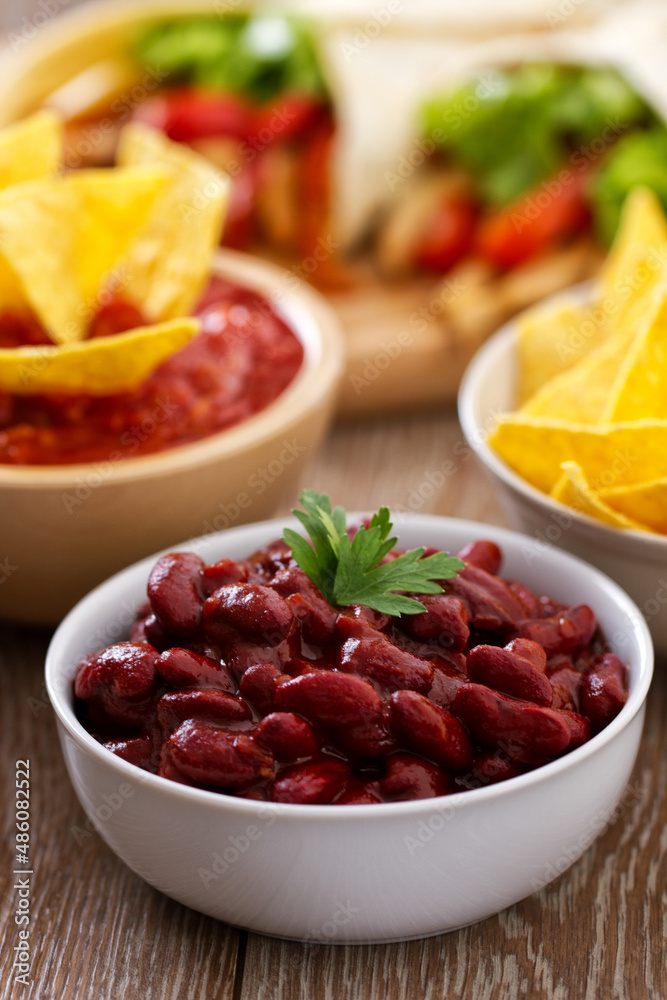 Vegetarian chili with red beans on a plate.