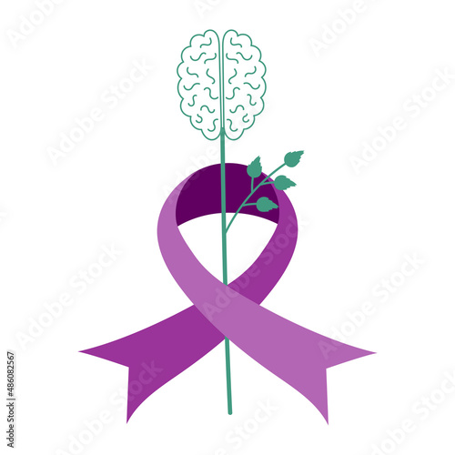 Vector element purple ribbon for the medical concept of health care. Alzheimer's disease, senile dementia.  Illustration on white background. For print, web design.