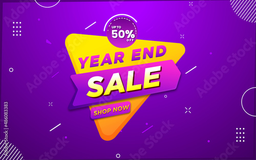 Year end sale poster, sale banner design template with 3d editable text effect.