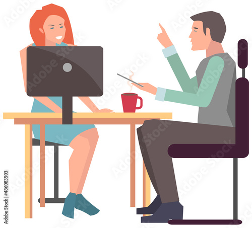 Businesspeople have project strategy planning meeting. Teamwork with business plan, creating new creative project. Meeting to discuss starting business. Colleagues discussing work in entrepreneurship