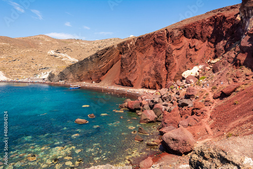 Red Beach Santorini, the most famous and spectacularl beach located in the area of Akrotiri on the island of Santorini. Greece
