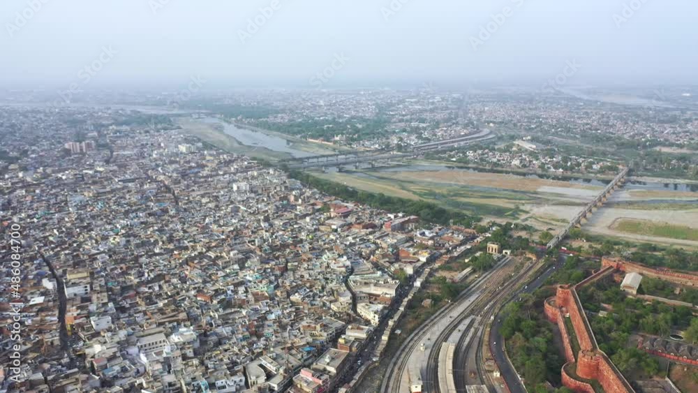 Aerial Shot of Densely Populated City Of Taj , Agra , Uttar Pradesh, India Aerial Shot of Densely Populated City Of Taj , Agra , Uttar Pradesh, India