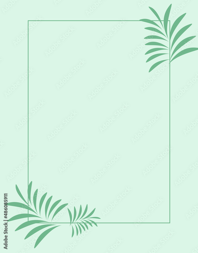 background illustration with place for framed text, tropical leaves on the side. For postcard, banner, flyer, invitation, site. Happy Mother's Day. from March 8, wedding, birthday, easter, spring day.