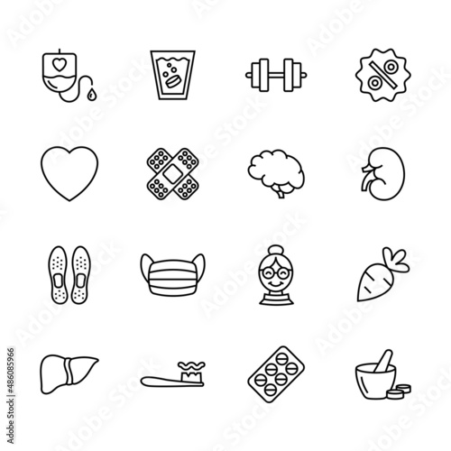 Vector linear set of icons on theme of medicine