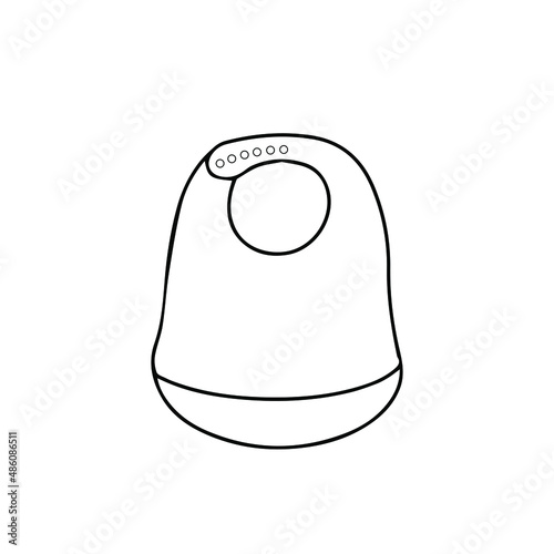 Doodle vector hand drawn silicone bib  for newborn kids. Children, first feeding, baby nursery, baby accessories, apron, childhood, maternity, complementary food.Design element isolated.