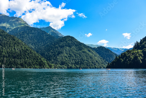 Beautiful mountain Lake Ritsa. Lake Ritsa in the Caucasus Mountains, in the north-western part of Abkhazia, Georgia