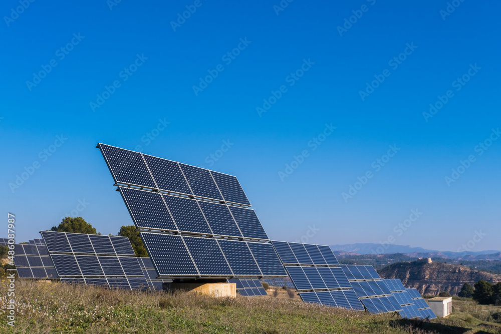 Solar cells in a rural landscape in Spain Solar cells in a rural landscape in Spain