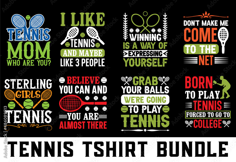 Tennis shirt design bundle SVG vector graphic on black background