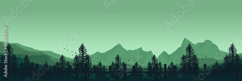 mountain flat design vector illustration for poster template, web banner, blog banner, website background, tourism promo poster, adventure design backdrop and poster design template
