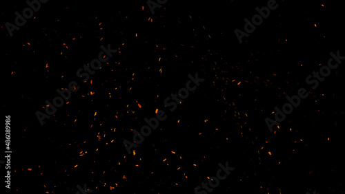 Fire embers particles texture overlays . Burn effect on isolated black background. Sparkle light effect.