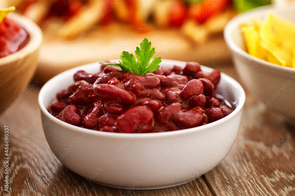 Vegetarian chili with red beans on a plate. Vegetarian chili with red beans on a plate.