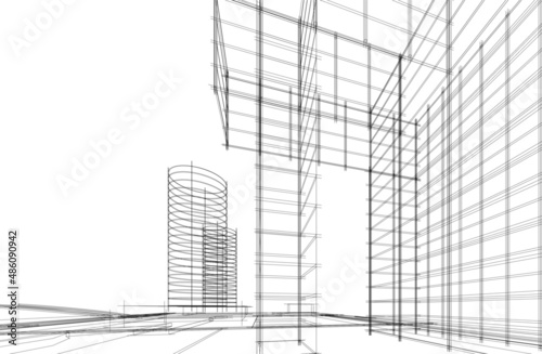 Modern architecture 3d rendering vector illustration 