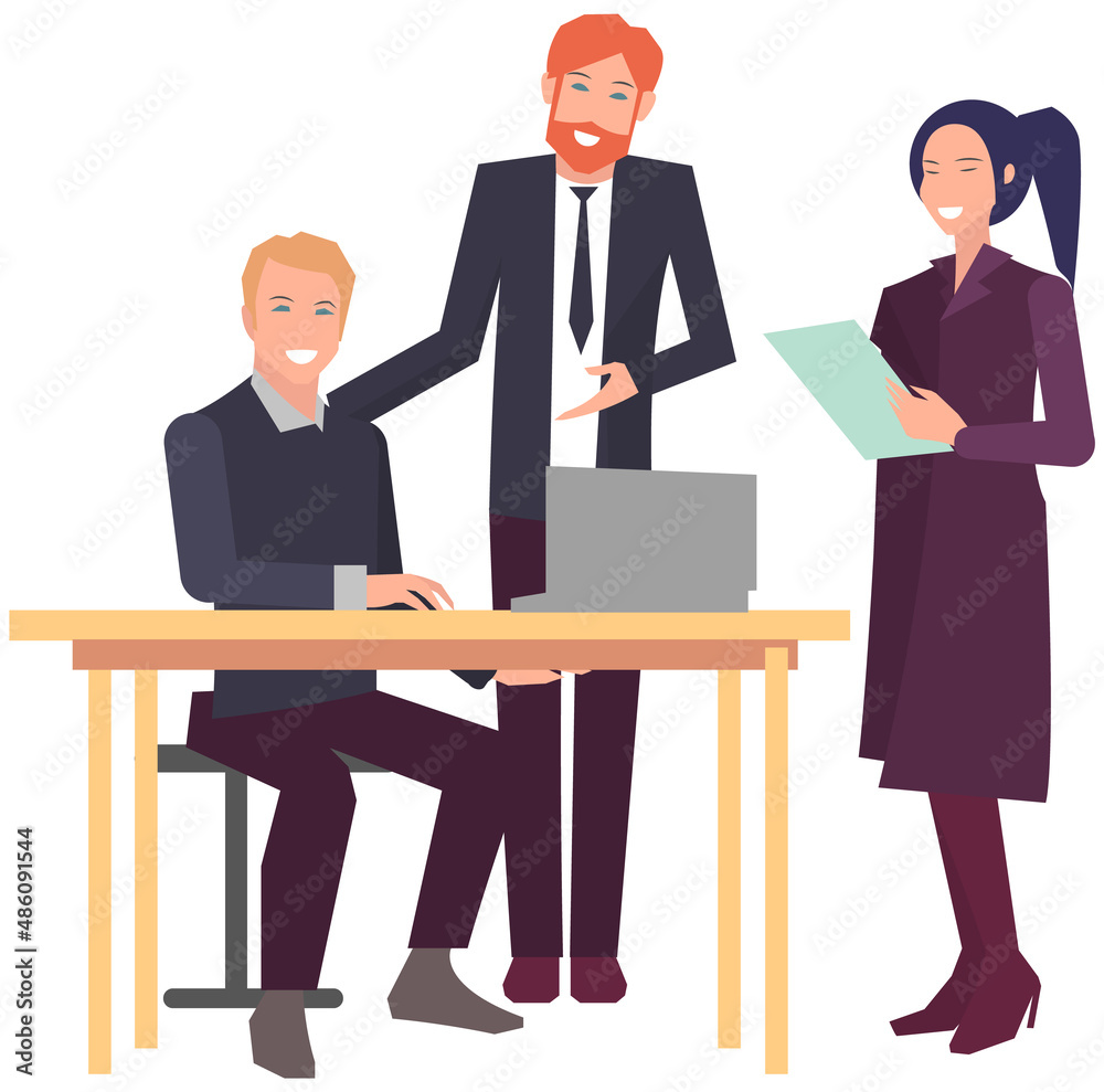 Businesspeople have project strategy planning meeting. Teamwork with business plan, creating new creative project. Meeting to discuss starting business. Colleagues discussing work in entrepreneurship