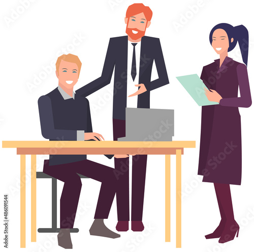 Businesspeople have project strategy planning meeting. Teamwork with business plan, creating new creative project. Meeting to discuss starting business. Colleagues discussing work in entrepreneurship