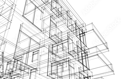 Modern architecture 3d rendering vector illustration 