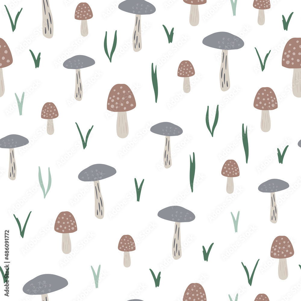 mushrooms seamless pattern. Creative autumn botanical texture.