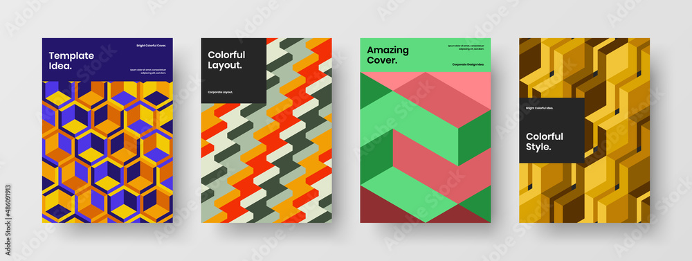 Abstract geometric pattern corporate brochure layout collection. Fresh catalog cover vector design template set.