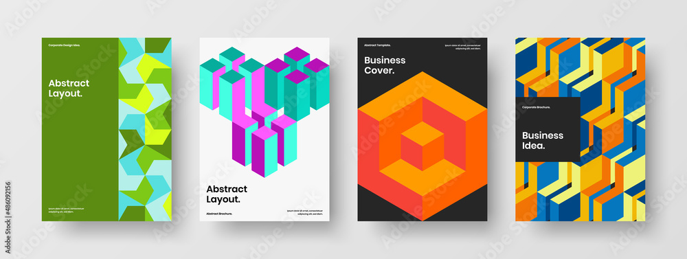 Modern geometric pattern corporate identity concept composition. Minimalistic handbill design vector illustration bundle.