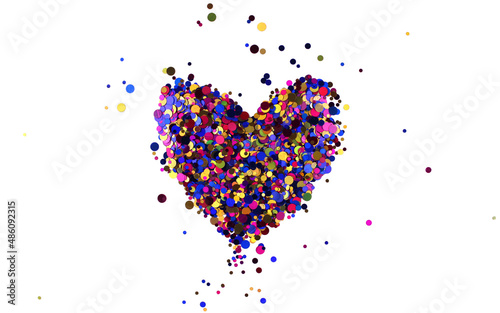 Heart made of small colorful round confetti on a white background