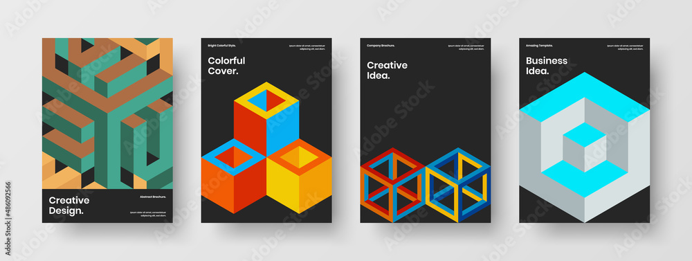Original journal cover A4 design vector illustration set. Unique mosaic hexagons corporate brochure layout composition. Original journal cover A4 design vector illustration set. Unique mosaic hexagons corporate brochure layout composition.