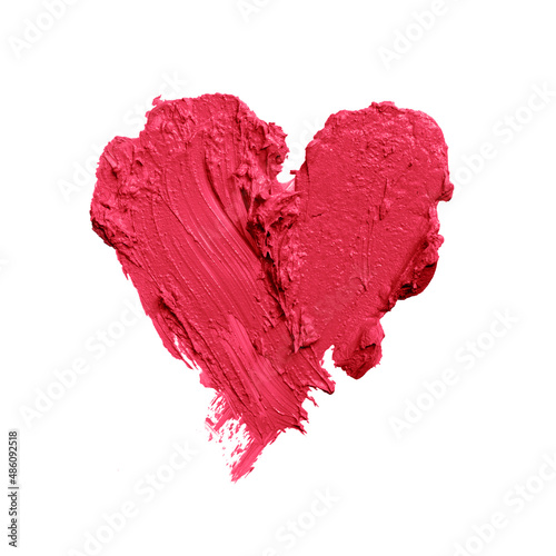 lipstick smudge or color paint heart shape texture on white background. Beauty makeup product swatch and love concept