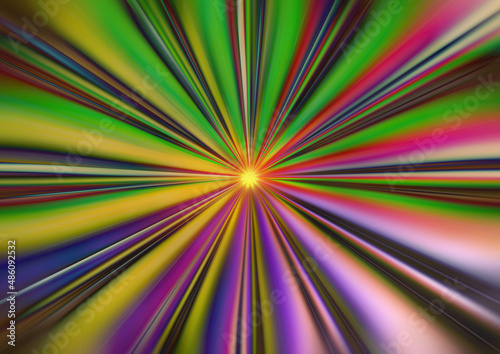 Fototapeta Naklejka Na Ścianę i Meble -  An illustration rendered in 3d of colorful light rays forming a tunnel of light and converging at the center.