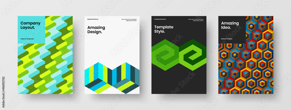 Fototapeta premium Amazing mosaic hexagons flyer template set. Vivid poster design vector layout bundle.