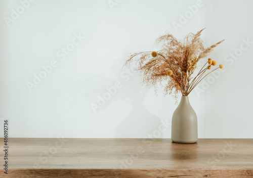 Dried flowers pampas grass in the ceramic vase