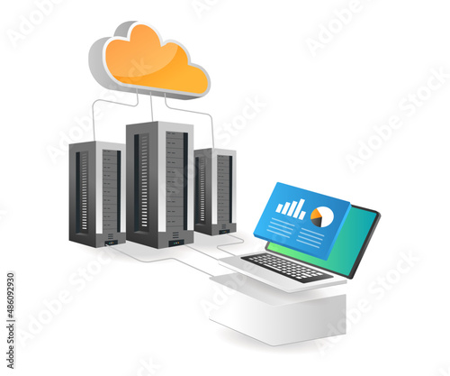Isometric illustration concept. Cloud server data analysis security network