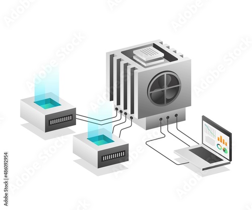 Isometric illustration concept. Chip server data network