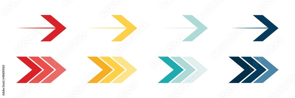 Arrow icon set. Colored arrow symbols. Arrow of different types. Arrow isolated vector graphic elements.