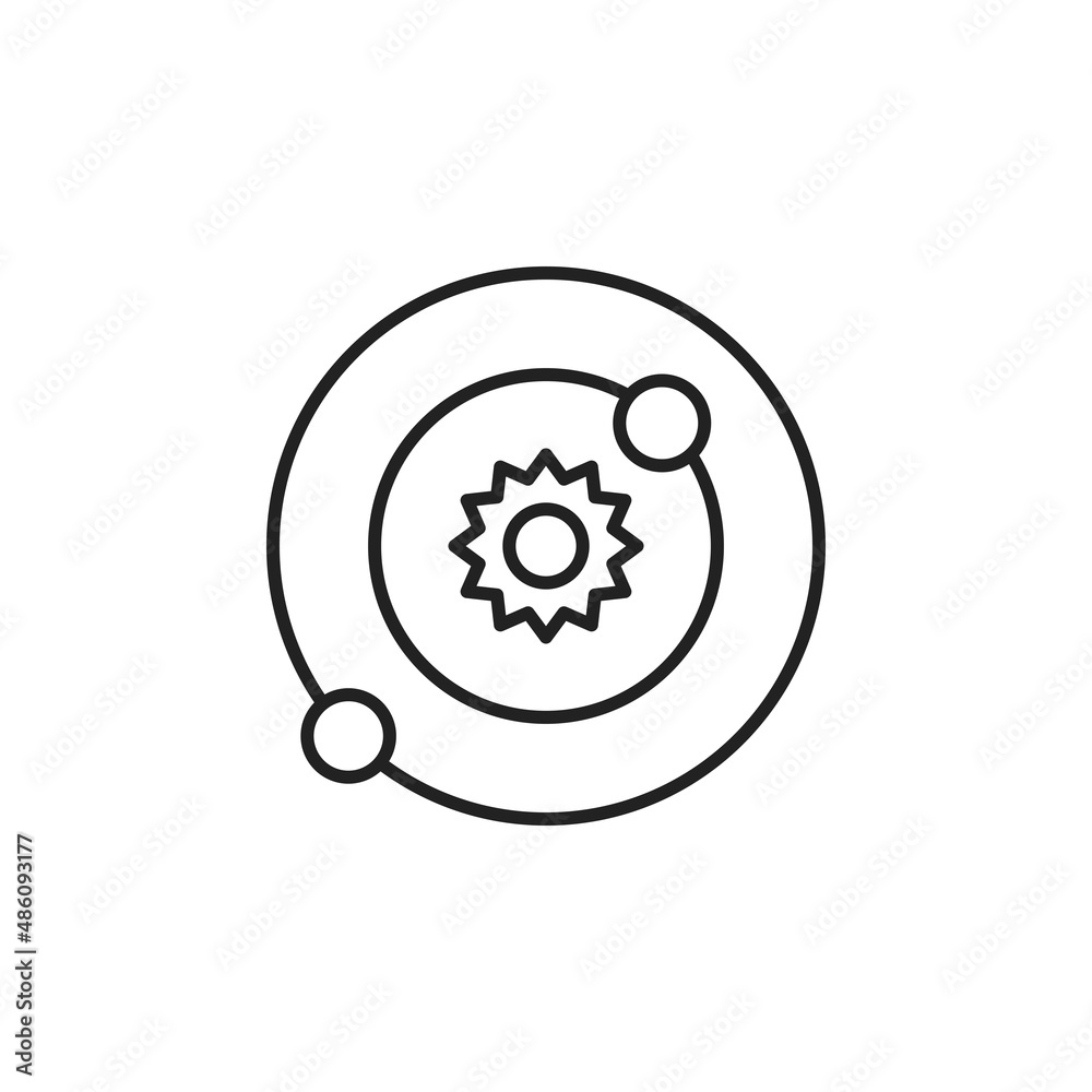 Sun and planets in orbit icon. High quality black vector illustration.