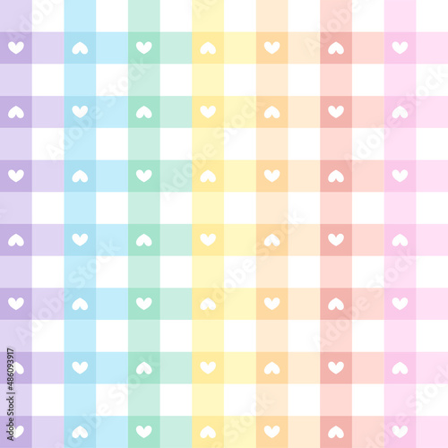 Seamless plaid pastel colorful hearts pattern