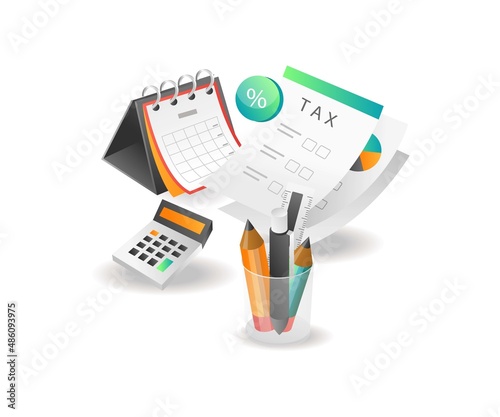 Illustration isometric concept, creative accounting tax business investment analyst