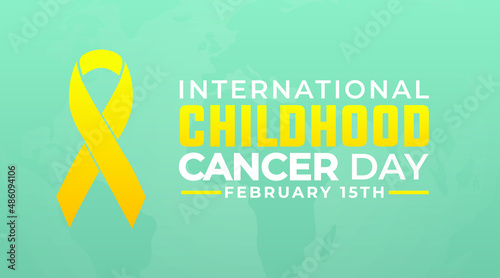 International childhood cancer day february 15th modern creative banner, sign, design concept, social media post, template with yellow cancer awareness ribbon on an abstract background. 