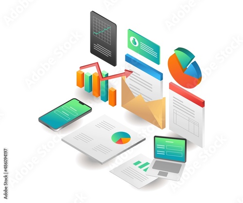 Illustration isometric concept. business company analyst data account
