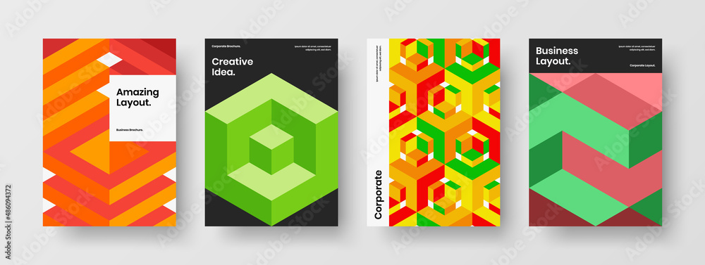 Unique cover vector design concept set. Modern mosaic shapes booklet illustration bundle.