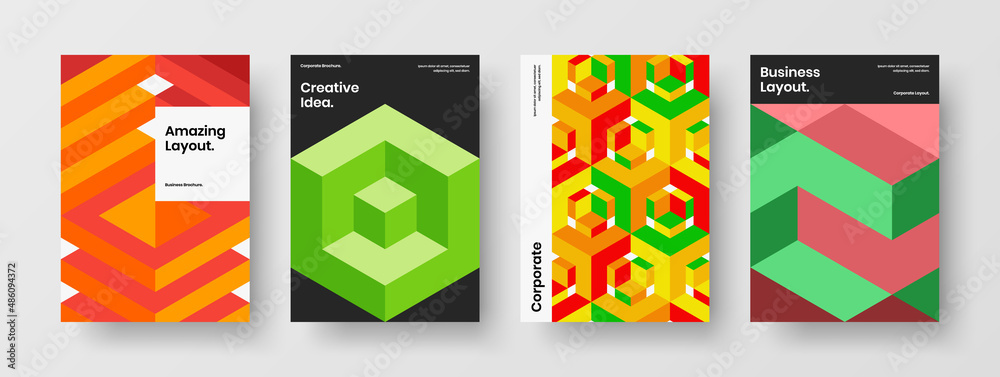 Unique cover vector design concept set. Modern mosaic shapes booklet illustration bundle. Unique cover vector design concept set. Modern mosaic shapes booklet illustration bundle.