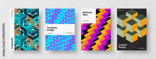 Amazing corporate brochure design vector template composition. Modern mosaic hexagons company identity concept set.