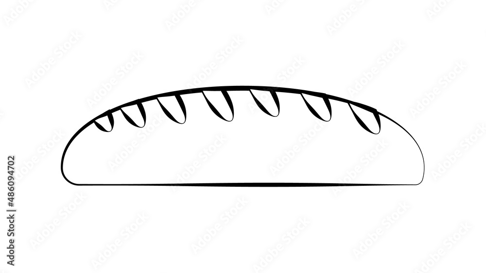 loaf on a white plate with a black outline. vector illustration. black and white drawing. bakery product, wheat bread, flour. drawing for bakery loaf on a white plate with a black outline. vector illustration. black and white drawing. bakery product, wheat bread, flour. drawing for bakery