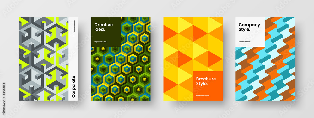Unique geometric hexagons poster layout collection. Premium corporate brochure design vector illustration bundle. Unique geometric hexagons poster layout collection. Premium corporate brochure design vector illustration bundle.