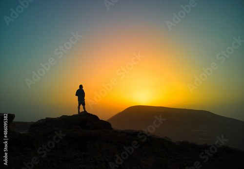 Sunset view point from the mountain top across to Calderon Hondo volcano Fuerteventura