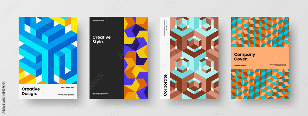 Fototapeta premium Simple company identity vector design template bundle. Isolated geometric hexagons pamphlet layout set.