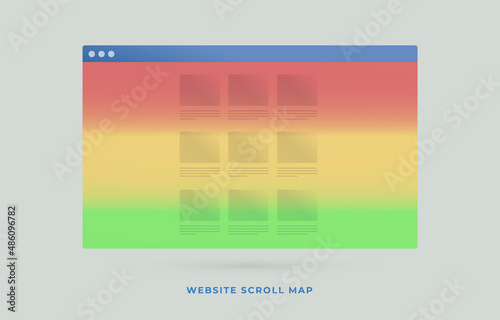 Scrollmap or website scroll heat map tool - type of web page heatmap that visually shows how far users scroll down a page. Digital Marketing SEO strategy increase conversions flat vector icon concept