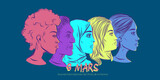 March 8 th - French women rights day banner - women faces diversity illustration