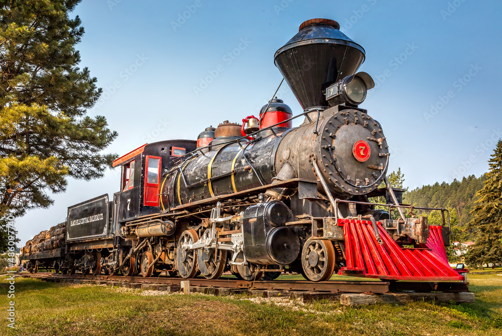 Engine #7 locomotive of the Black Hills Central Raildroad's, South Dakota - obrazy, fototapety, plakaty 