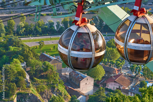 Famous spherical cable car in Grenoble, France