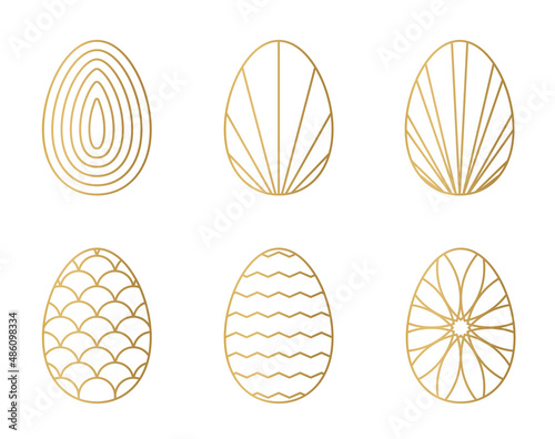 set of golden easter eggs in geometric patterns- vector illustration