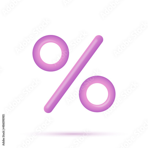 3d purple percent icon, sign. Vector